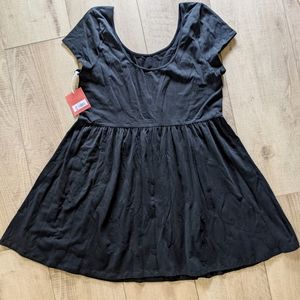 Women's Black Short Sleeve Mini Flare Dress Sz XXL Skater Minimalist Scandi Girl